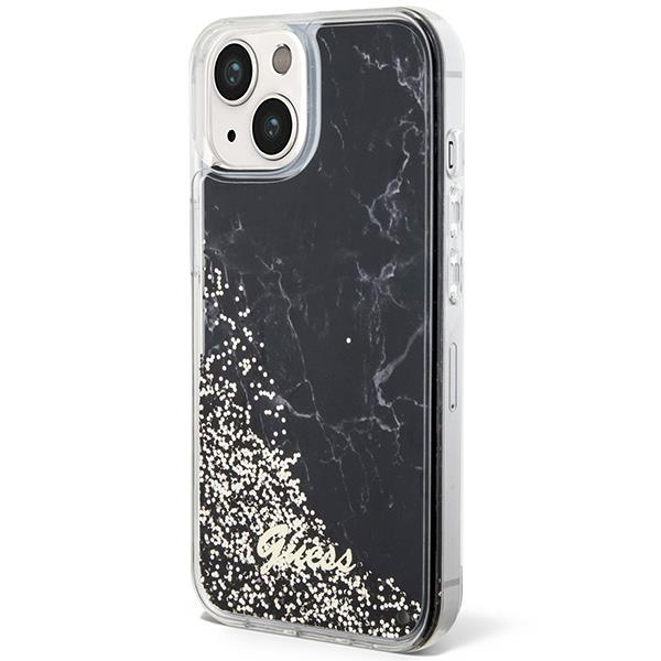 Guess Guess Mobilskal till iPhone 14 Liquid Glitter Marble - Svart