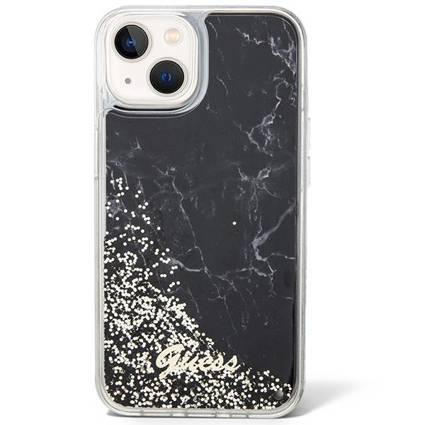 Guess Guess Mobilskal till iPhone 14 Liquid Glitter Marble - Svart