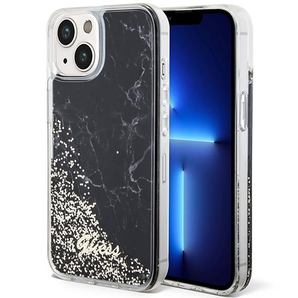 Guess Guess Mobilskal till iPhone 14 Liquid Glitter Marble - Svart