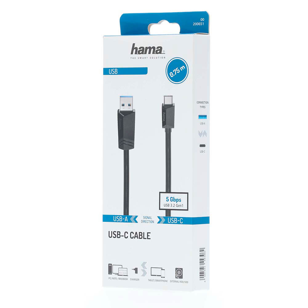 Hama Hama USB-C till USB-A kabel USB 3.2 5 Gbit/s 0.75m - Svart