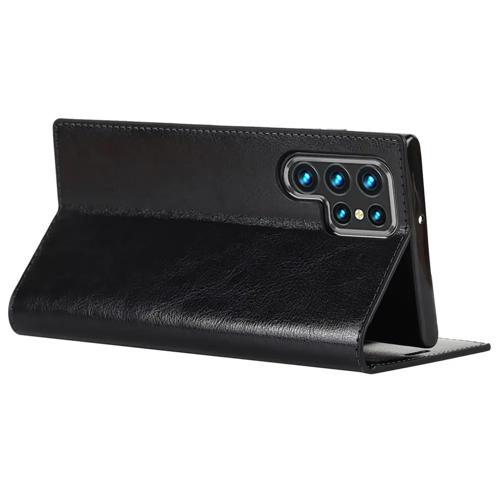 Taltech Galaxy S22 Ultra Plånboksfodral Äkta läder - Svart