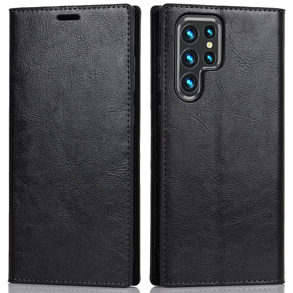 Taltech Galaxy S22 Ultra Plånboksfodral Äkta läder - Svart