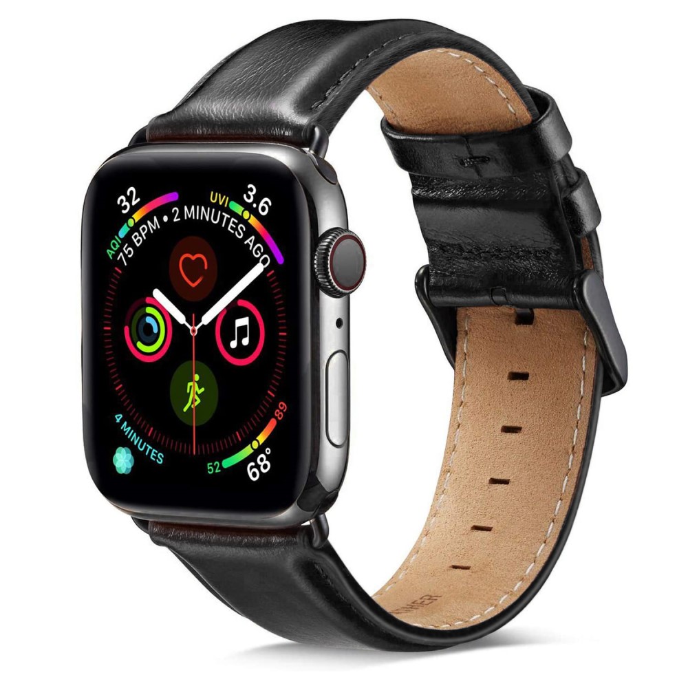 OEM Läderarmband kompatibelt med Apple Watch 4/5/6/7/SE 42/44mm Svart