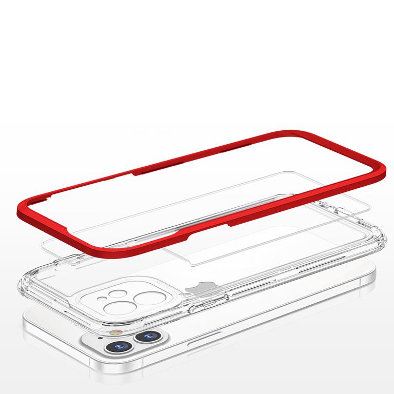 OEM iPhone 12 Skal Clear 3in1 - Röd