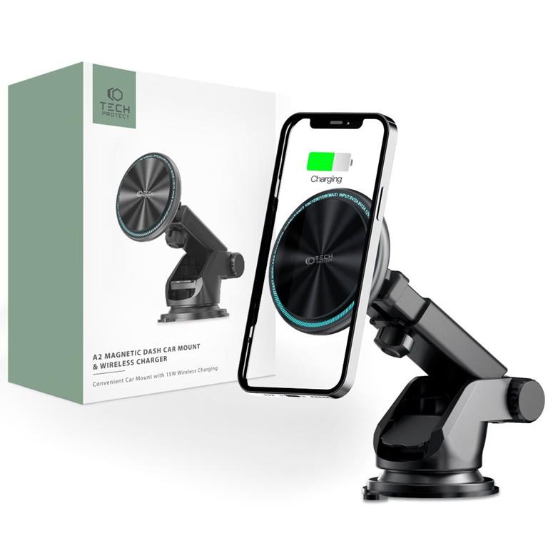Tech-Protect Magsafe Bilhållare Trådlös Laddare 15W A2 till instrumentbräda - Svart