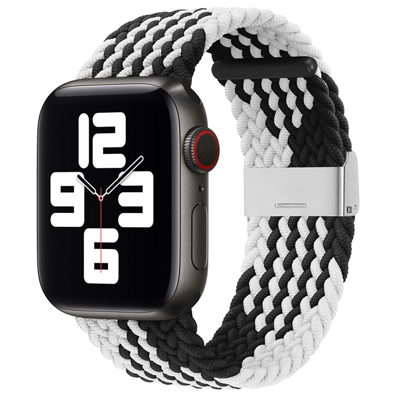 OEM Apple Watch 2/3/4/5/6/7/SE (38/40/41mm) Armband Braided Tyg - Svart/Vit