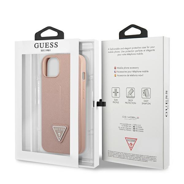 Guess GUESS iPhone 14 Plus Skal Saffiano Triangle Logo - Rosa