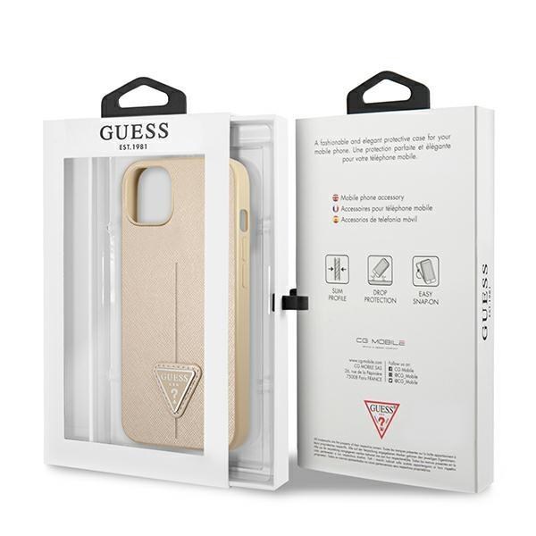 Guess GUESS iPhone 14 Skal Saffiano Triangle Logo - Beige
