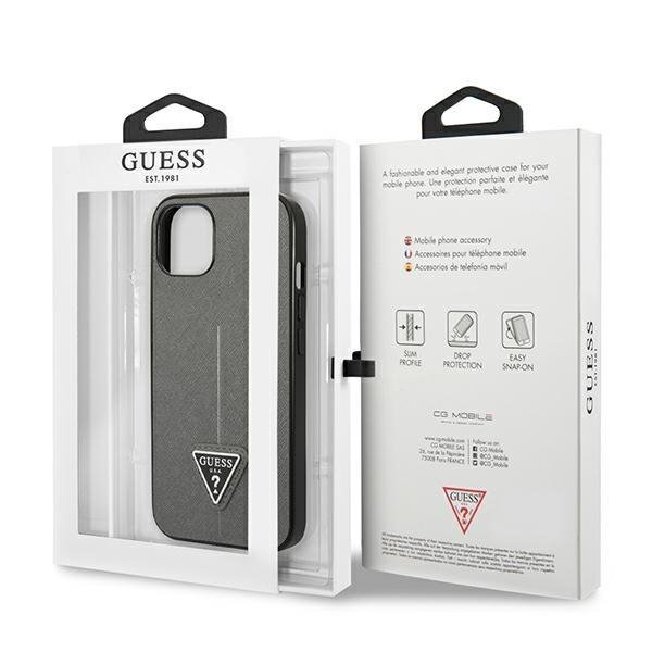 Guess GUESS iPhone 14 Skal Saffiano Triangle Logo - Silver