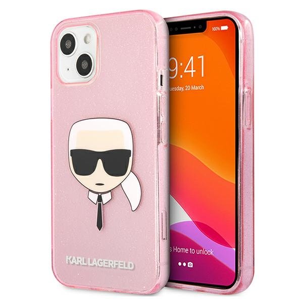 KARL LAGERFELD Karl Lagerfeld Glitter Karl`s Head Skal iPhone 13 Mini - Rosa