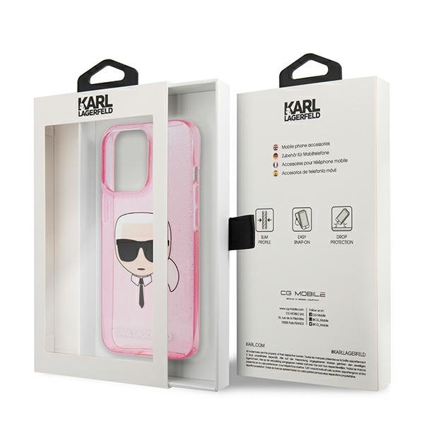 KARL LAGERFELD Karl Lagerfeld Glitter Karl`s Head Skal iPhone 13 Pro Max - Rosa