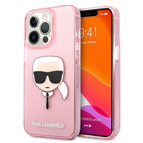KARL LAGERFELD Karl Lagerfeld Glitter Karl`s Head Skal iPhone 13 Pro Max - Rosa