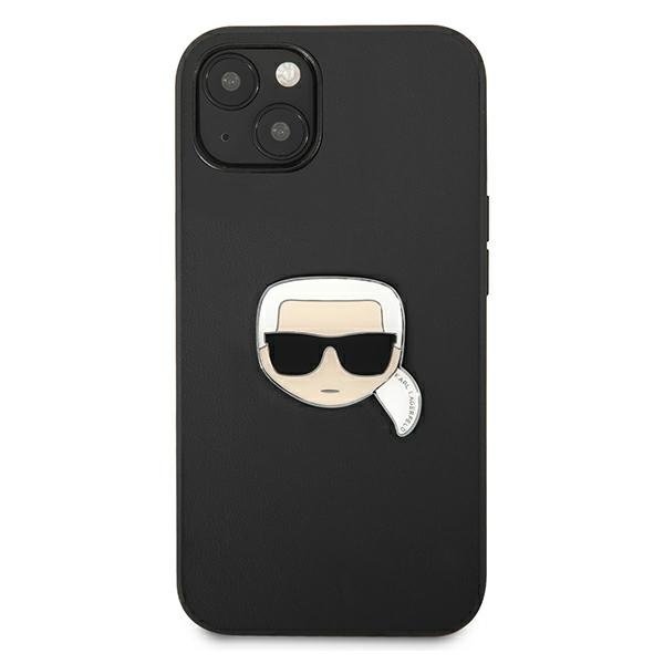 KARL LAGERFELD Karl Lagerfeld Läder Ikonik Karl`s Head Metal Skal iPhone 13 Mini - Svart