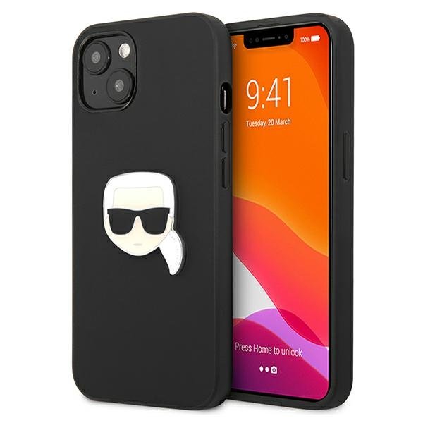KARL LAGERFELD Karl Lagerfeld Läder Ikonik Karl`s Head Metal Skal iPhone 13 Mini - Svart