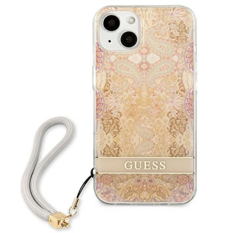 Guess Guess iPhone 13 Mini Skal Flower Strap - Guld
