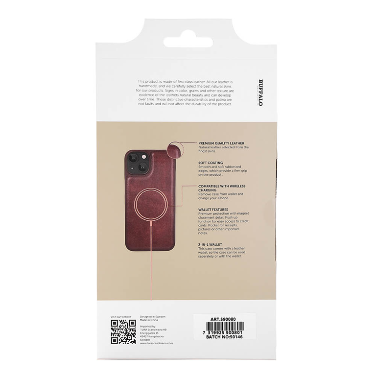 BUFFALO BUFFALO äkta läder iPhone 14 mobilfodral - Brun