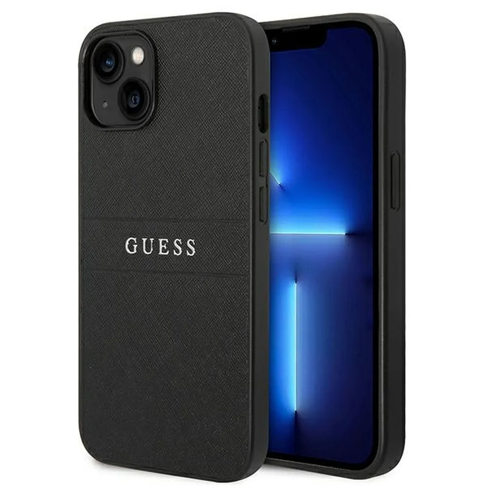 Guess GUESS iPhone 14 Plus Skal Glitter Flakes Script Metal Logo - Svart