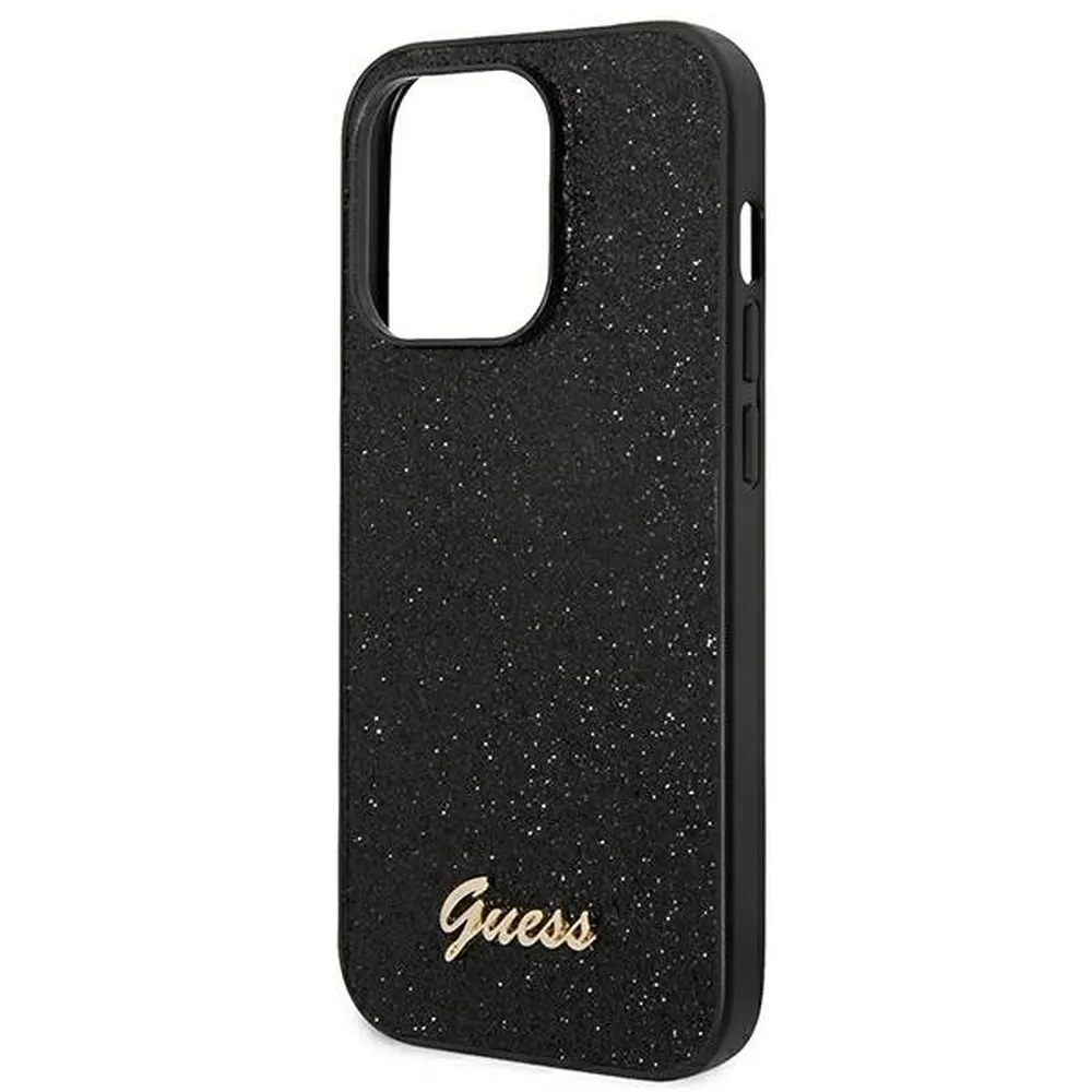 UTGATT1 GUESS iPhone 14 Pro Skal Glitter Flakes Script Metal Logo