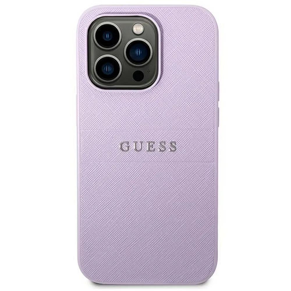 Guess GUESS iPhone 14 Pro Skal Glitter Flakes Script Logo - Lila