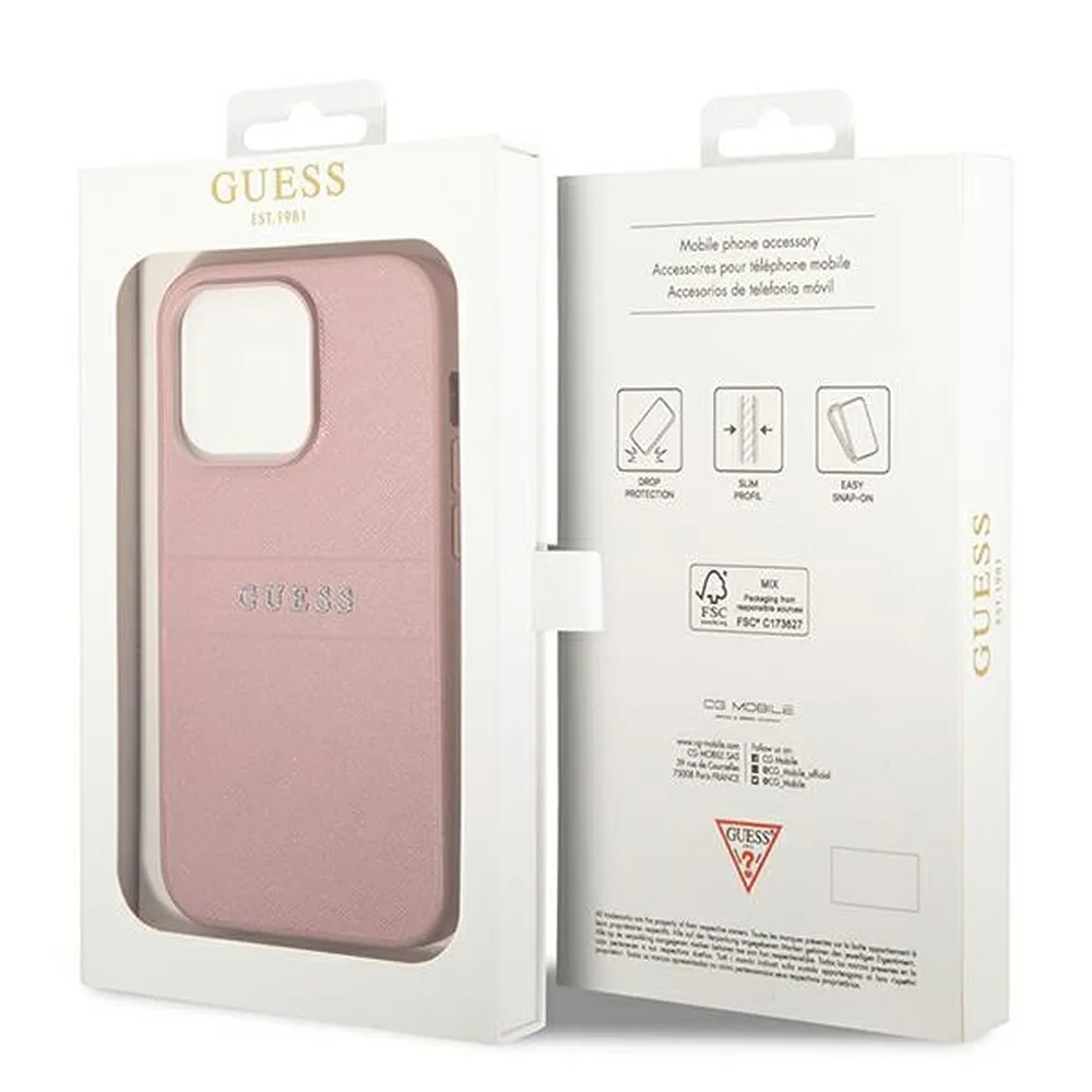 Guess GUESS iPhone 14 Pro Max Skal Glitter Flakes Script Metal Logo - Rosa