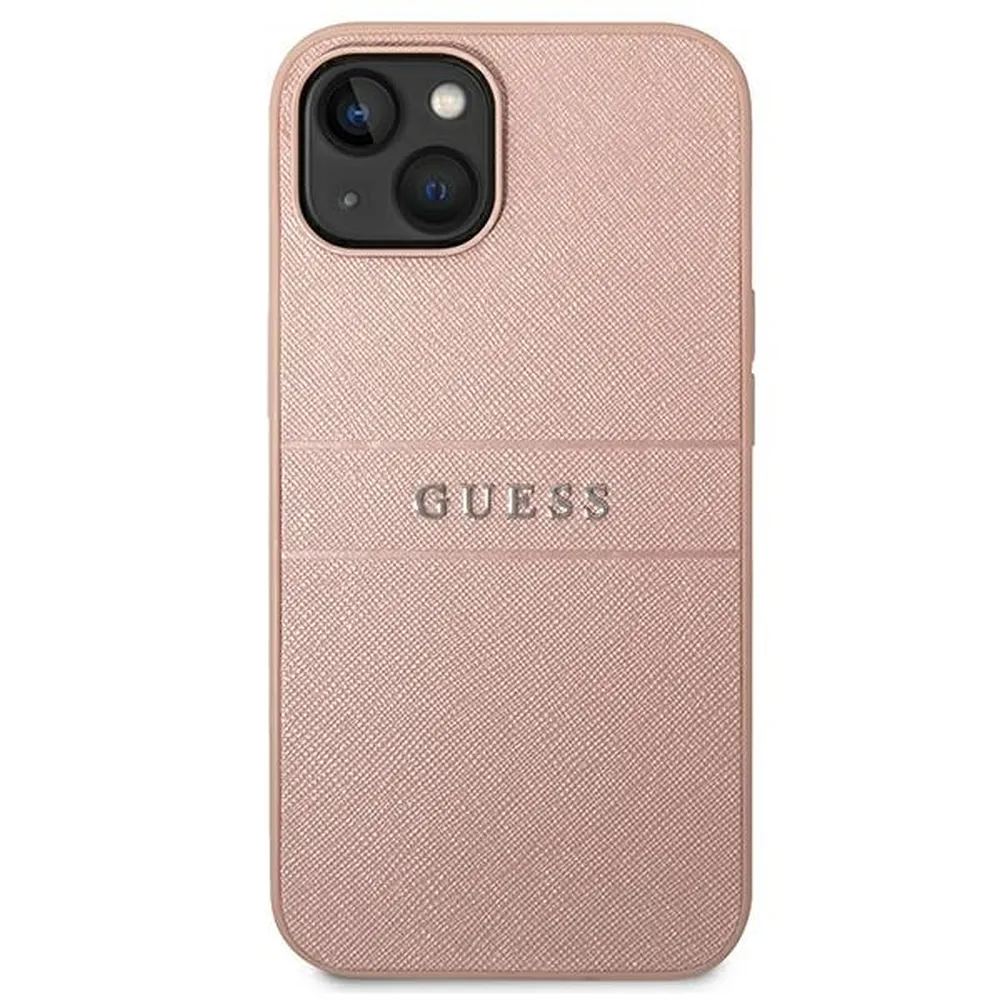 Guess GUESS iPhone 14 Plus Skal Glitter Flakes Script Metal Logo - Rosa