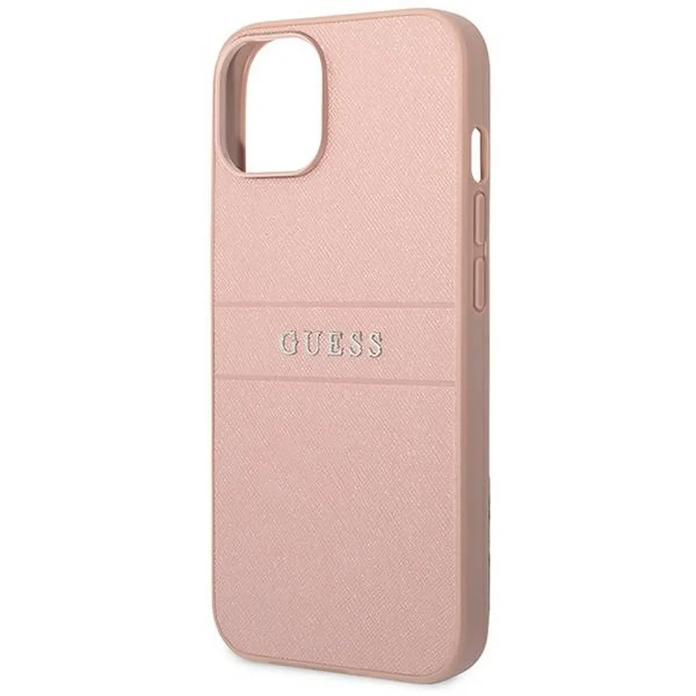 Guess GUESS iPhone 14 Plus Skal Glitter Flakes Script Metal Logo - Rosa