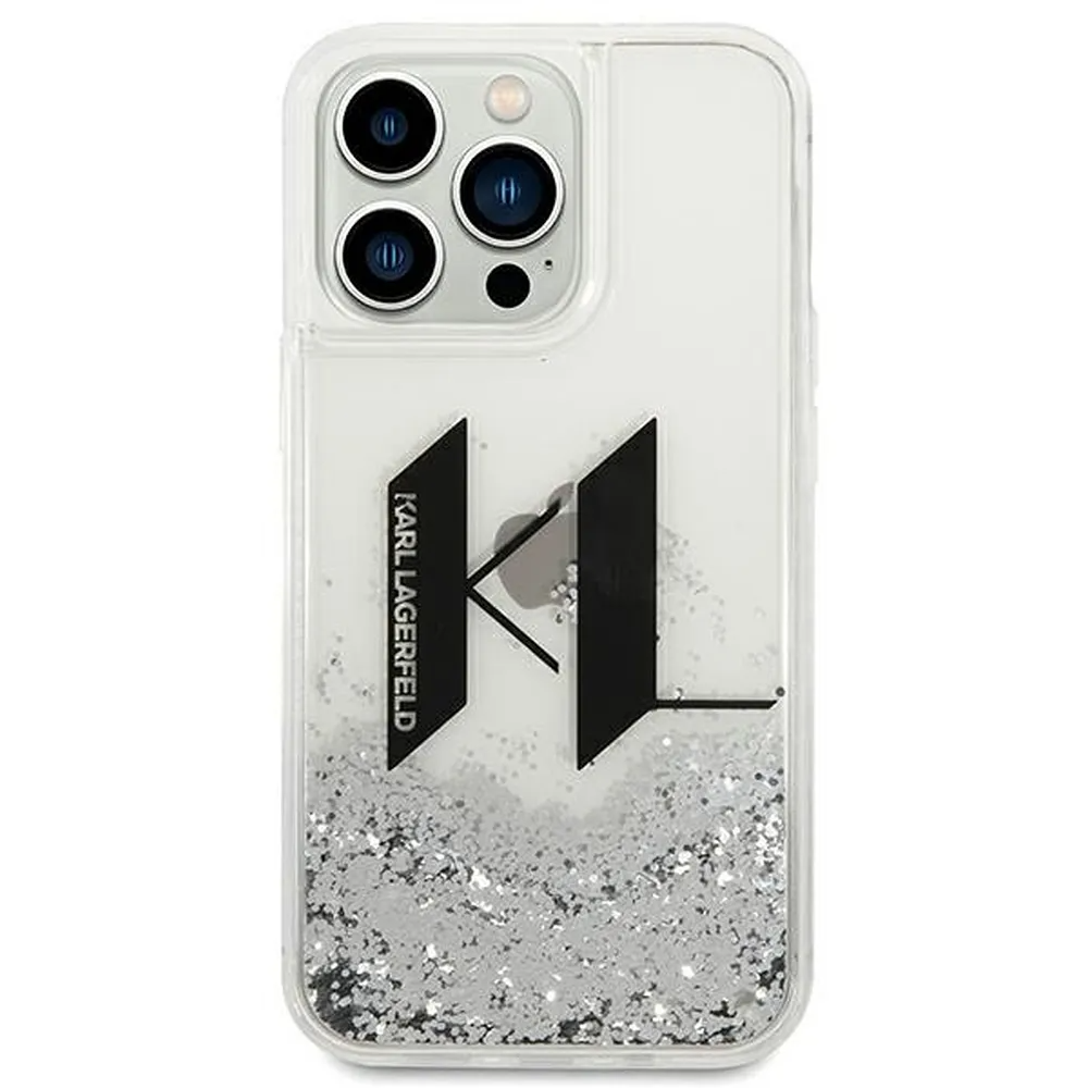 KARL LAGERFELD Karl Lagerfeld iPhone 14 Pro Max Skal Liguid Glitter Big KL Logo - Silver