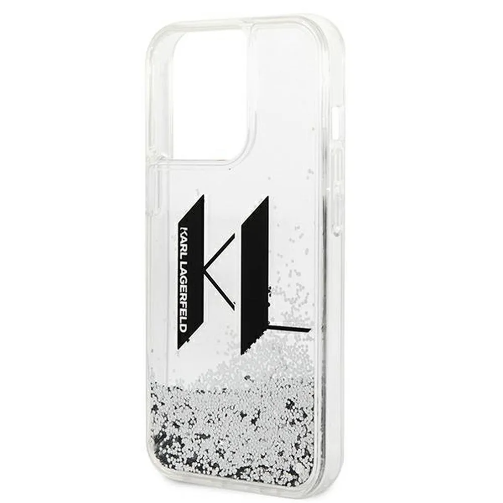 KARL LAGERFELD Karl Lagerfeld iPhone 14 Pro Max Skal Liguid Glitter Big KL Logo - Silver