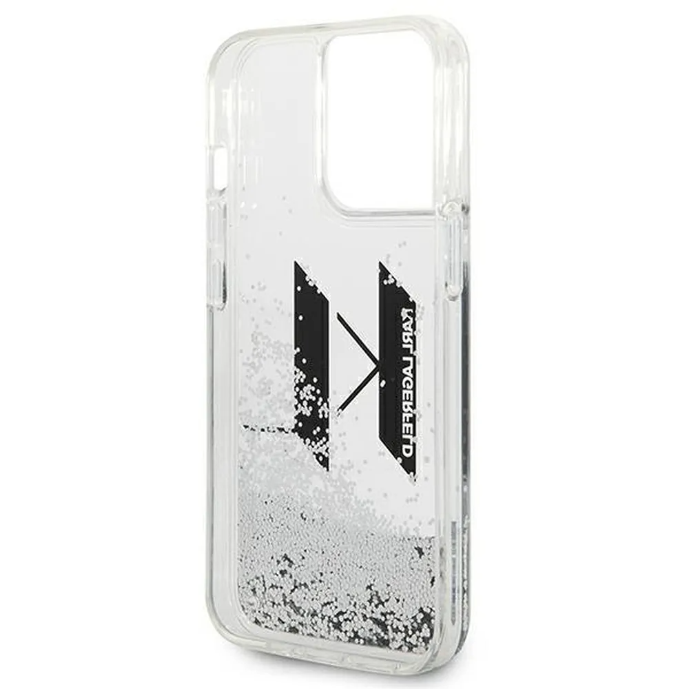 KARL LAGERFELD Karl Lagerfeld iPhone 14 Pro Max Skal Liguid Glitter Big KL Logo - Silver