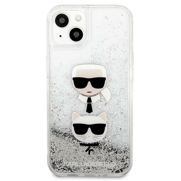 KARL LAGERFELD Karl Lagerfeld Liquid Glitter Karl & Choupette Head Skal iPhone 13 Mini - Silver
