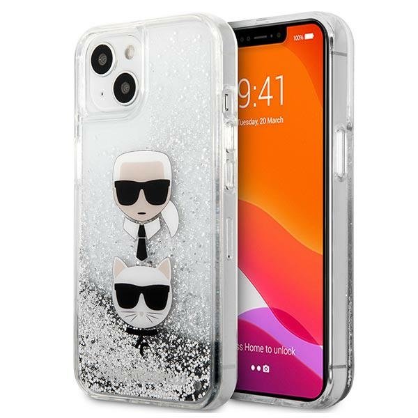 KARL LAGERFELD Karl Lagerfeld Liquid Glitter Karl & Choupette Head Skal iPhone 13 Mini - Silver