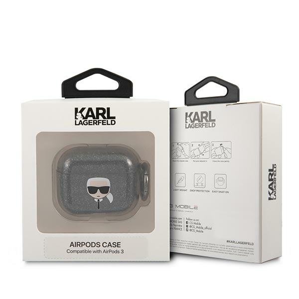 KARL LAGERFELD Karl Lagerfeld Skal Glitter Karl`s Head Airpods 3 - Svart