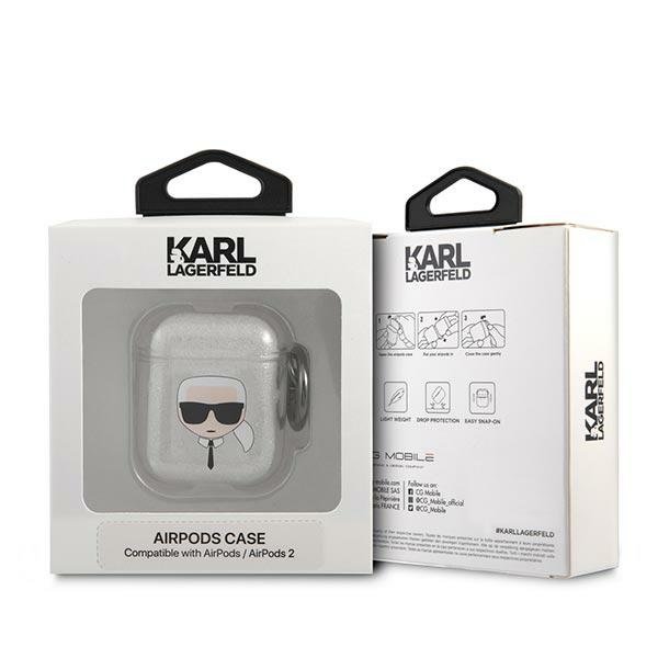 KARL LAGERFELD Karl Lagerfeld Skal Glitter Karl`s Head Airpods - Silver