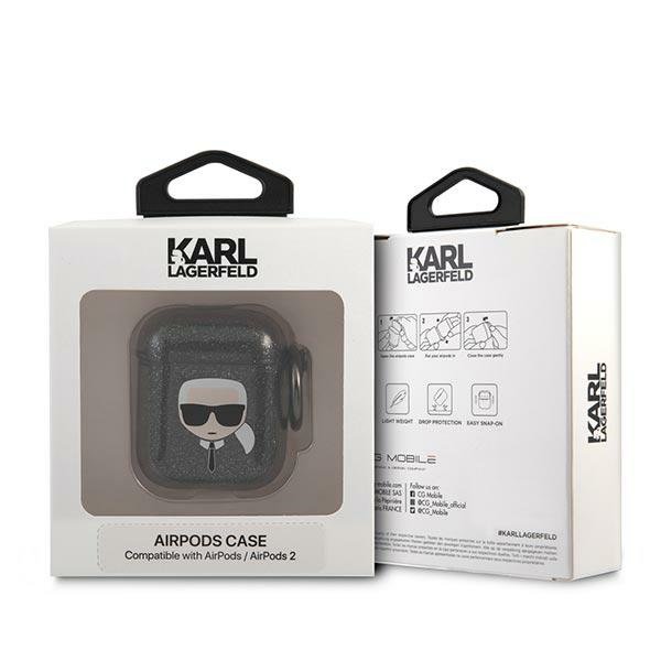 KARL LAGERFELD Karl Lagerfeld Skal Glitter Karl`s Head Airpods - Svart