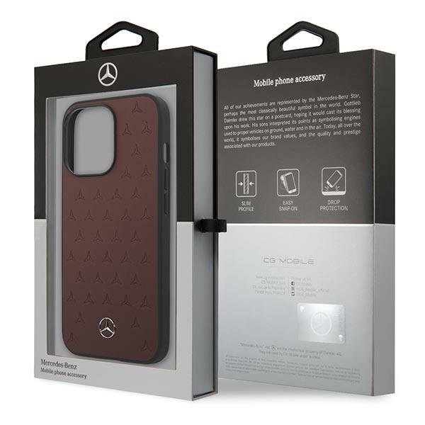 Mercedes Mercedes Läder Stars Pattern Skal iPhone 13 / 13 Pro - Röd