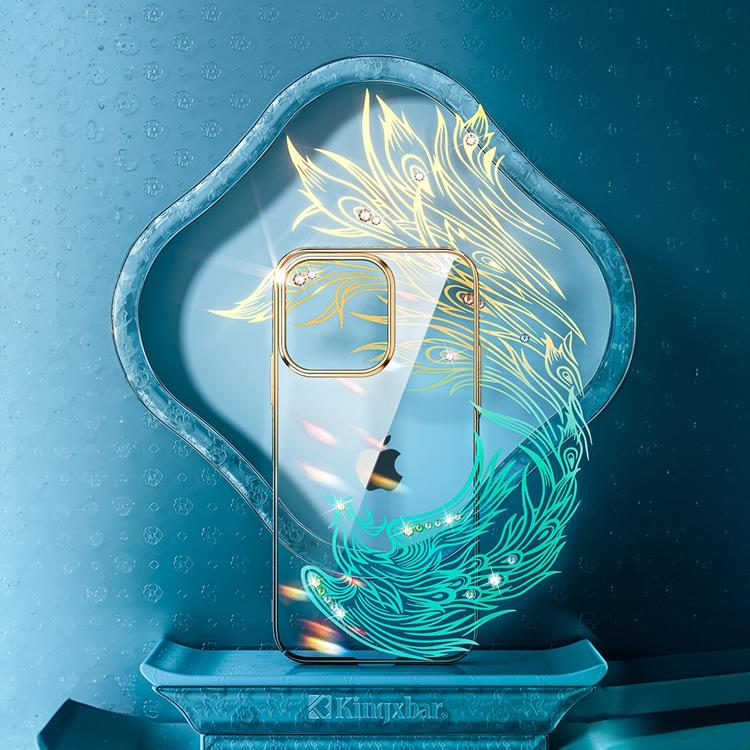 Kingxbar Kingxbar Mobilskal till iPhone 14 Luxury Phoenix - Guld/Blå