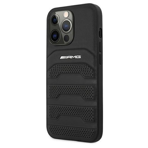 AMG AMG Äkta Läder Debossed Lines Skal iPhone 13 Pro Max - Svart