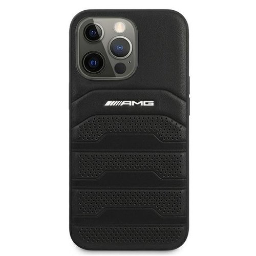 AMG AMG Äkta Läder Debossed Lines Skal iPhone 13 Pro Max - Svart