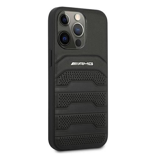 AMG AMG Äkta Läder Debossed Lines Skal iPhone 13 Pro Max - Svart