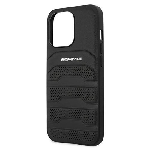 AMG AMG Äkta Läder Debossed Lines Skal iPhone 13 Pro Max - Svart