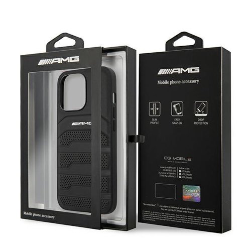 AMG AMG Äkta Läder Debossed Lines Skal iPhone 13 Pro Max - Svart