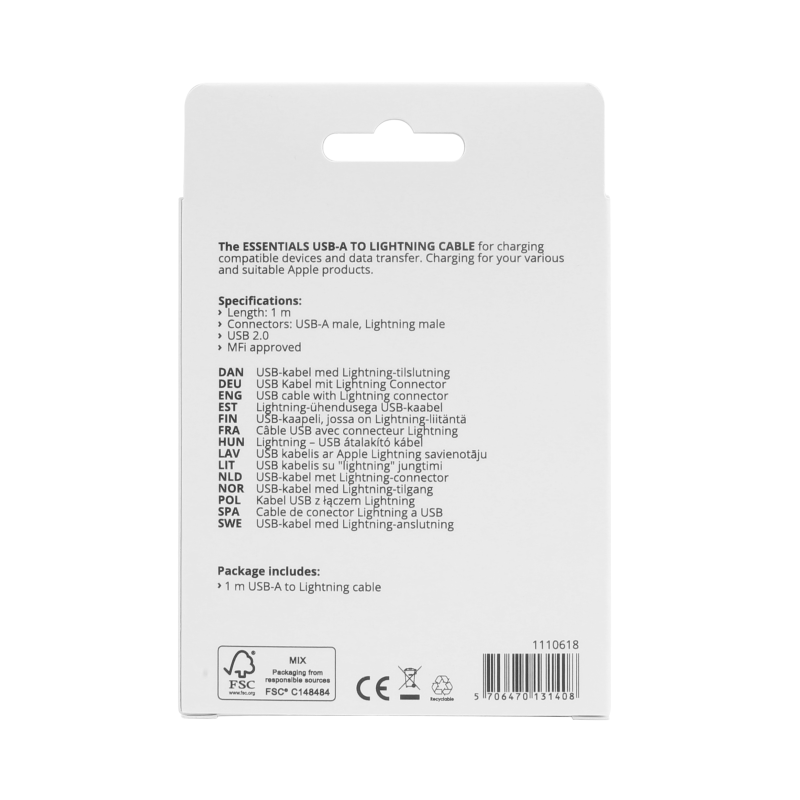 UTGATT1 Essentials MFi Lightning USB-A Kabel 1m - Vit