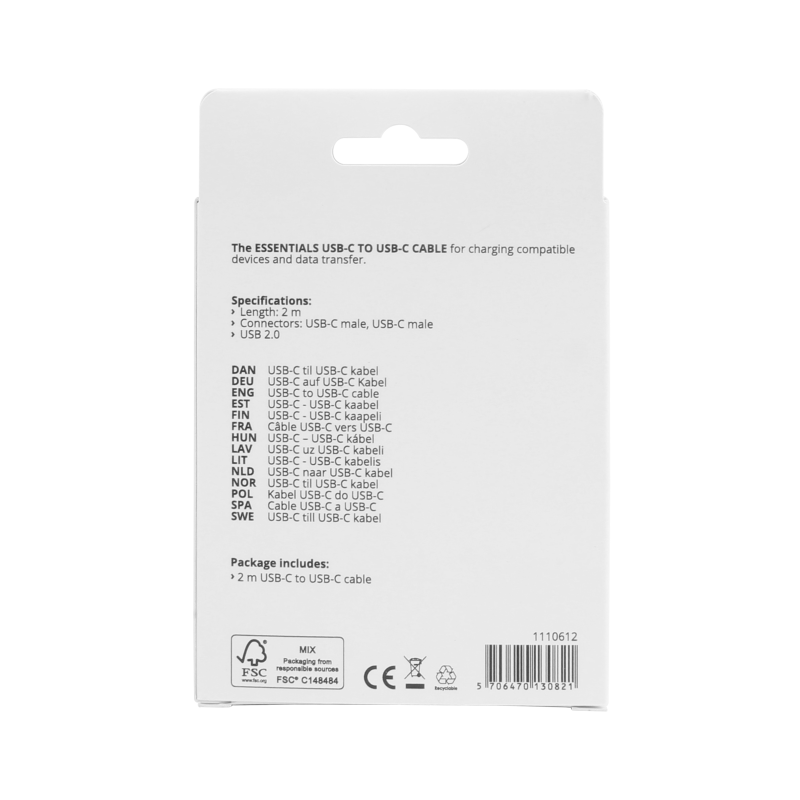 UTGATT Essentials USB-C till USB-C Kabel 2m - Svart