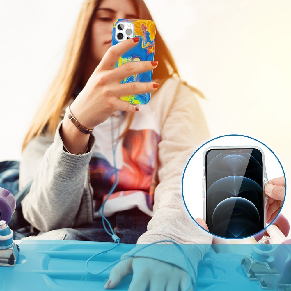 Kingxbar Kingxbar Watercolor skal iPhone 12 Pro Max - Gul / Blå