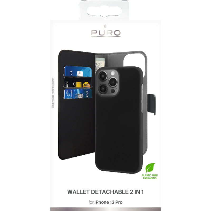 UTGATT1 Puro EcoLeather Avtagbart Plånboksfodral iPhone 13 Pro - Svart