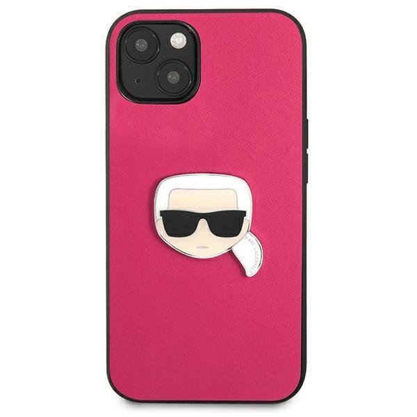 KARL LAGERFELD Karl Lagerfeld Läder Ikonik Karl`s Head Metal Skal iPhone 13 mini - Rosa