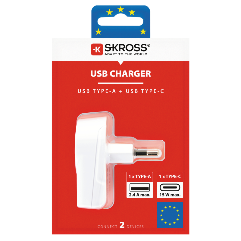 UTGATT1 SKross Euro USB - 1xUSB Type C/1xUSB Type A Laddare