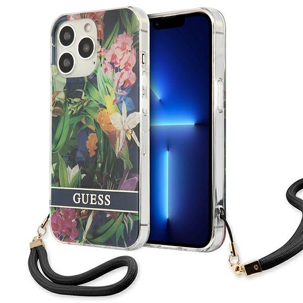 Guess Guess iPhone 13 Pro Max Skal Flower Strap - Blå