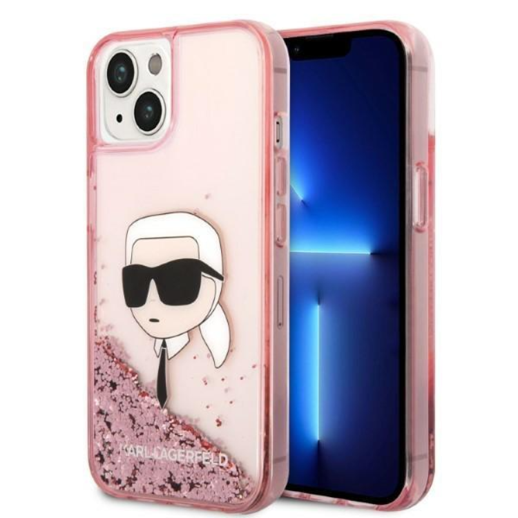 KARL LAGERFELD Karl Lagerfeld iPhone 14 Plus Skal Liquid Glitter Head - Rosa