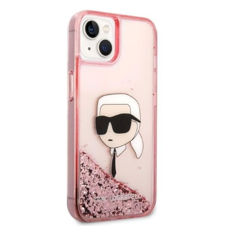 KARL LAGERFELD Karl Lagerfeld iPhone 14 Plus Skal Liquid Glitter Head - Rosa